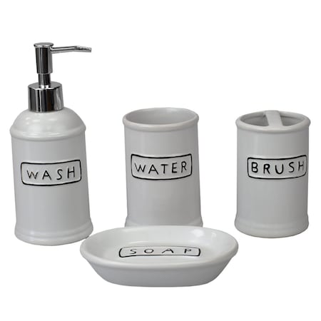 Home Basics Resort 4 Piece Ceramic Bath Accessory Set, White BA41873